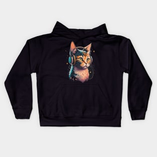Cat with Headphones Kids Hoodie